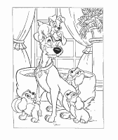 A coloring page of lady and the tramp